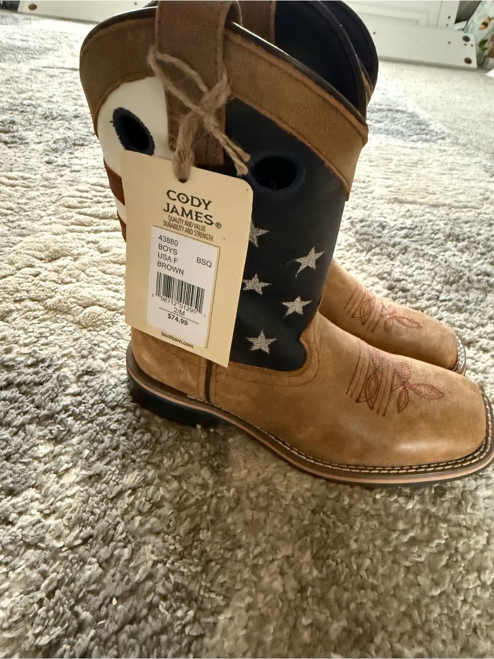 Boys' Brown Western Cowboy Boots with Navy Star Shaft